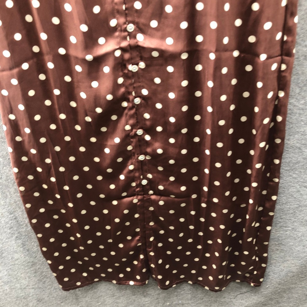 Lucky Brand Polka Dot Satin Midi Dress Womens M Brown Sleeveless V-Neck - Picture 5 of 12